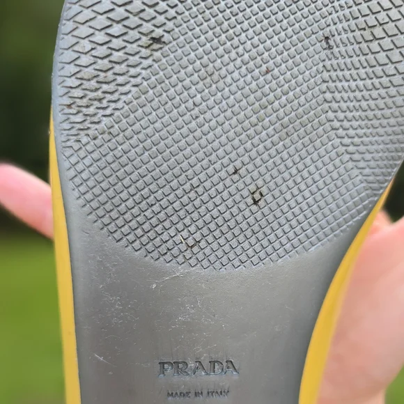 Prada Yellow Flats Silver Buckle Super Cute Bright Classic Shoes Haute Couture - Picture 11 of 11